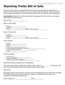 Blank Wyoming Trailer Bill of Sale Form