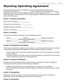 Blank Wyoming Operating Agreement Form