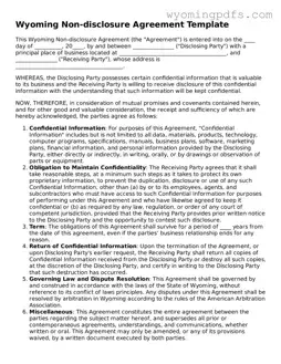 Blank Wyoming Non-disclosure Agreement Form