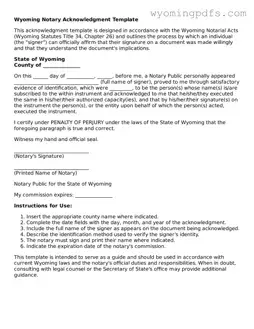 Blank Wyoming Notary Acknowledgement Form