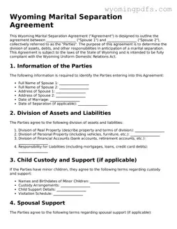 Blank Wyoming Marital Separation Agreement Form