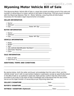 Blank Wyoming Motor Vehicle Bill of Sale Form