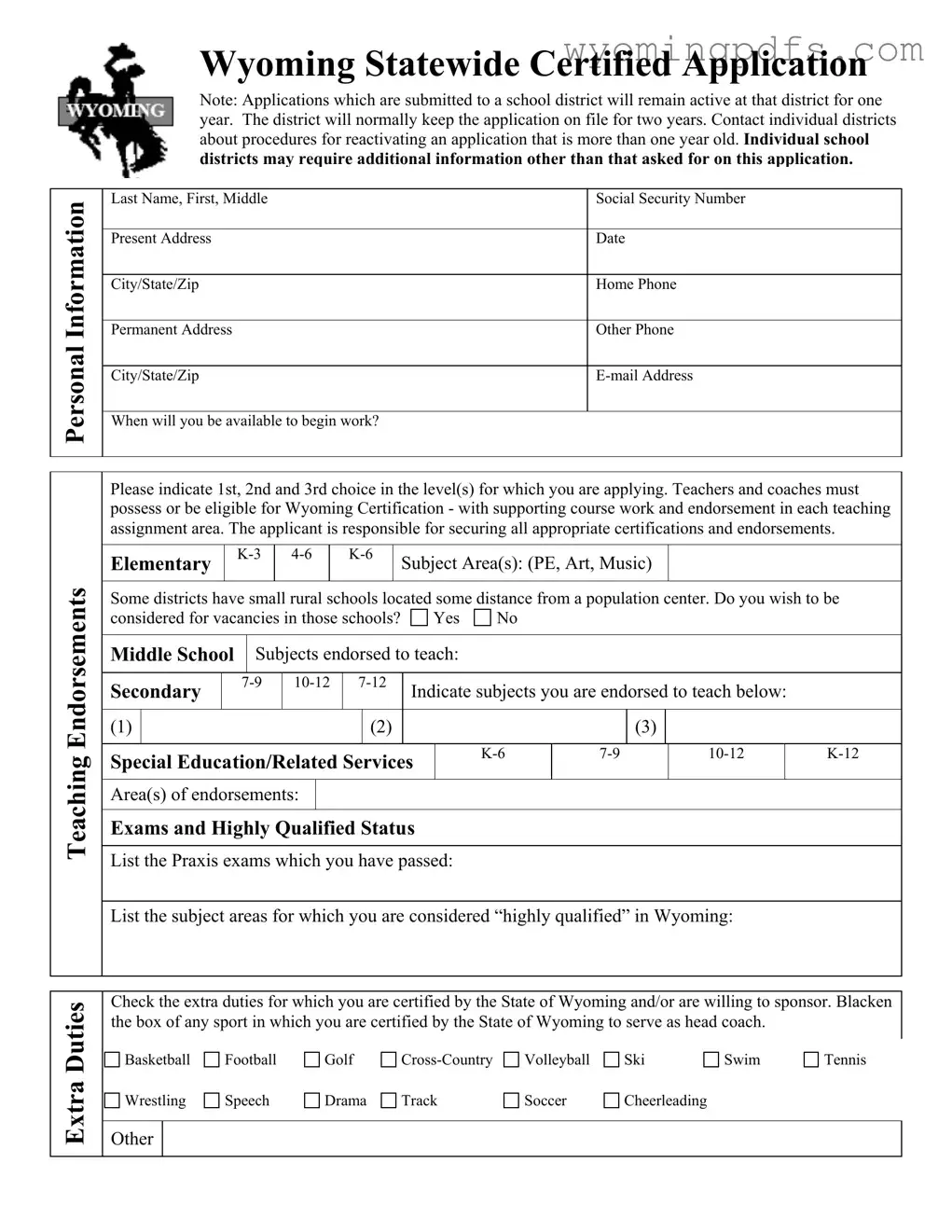Fill Your Wyoming Certified Application Template