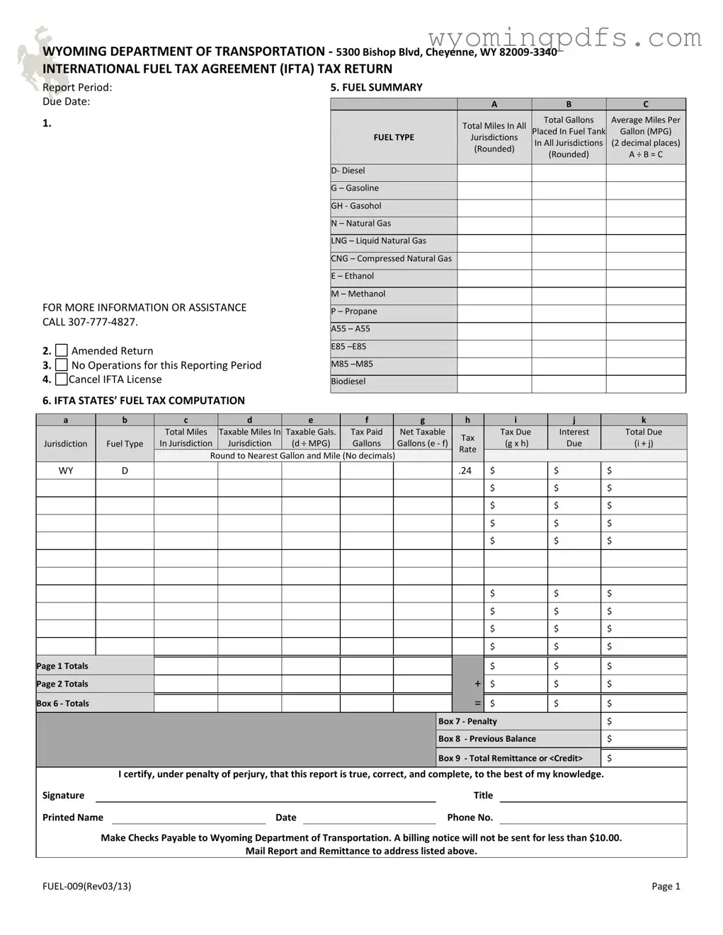 Fill Your Wyoming Ifta Template