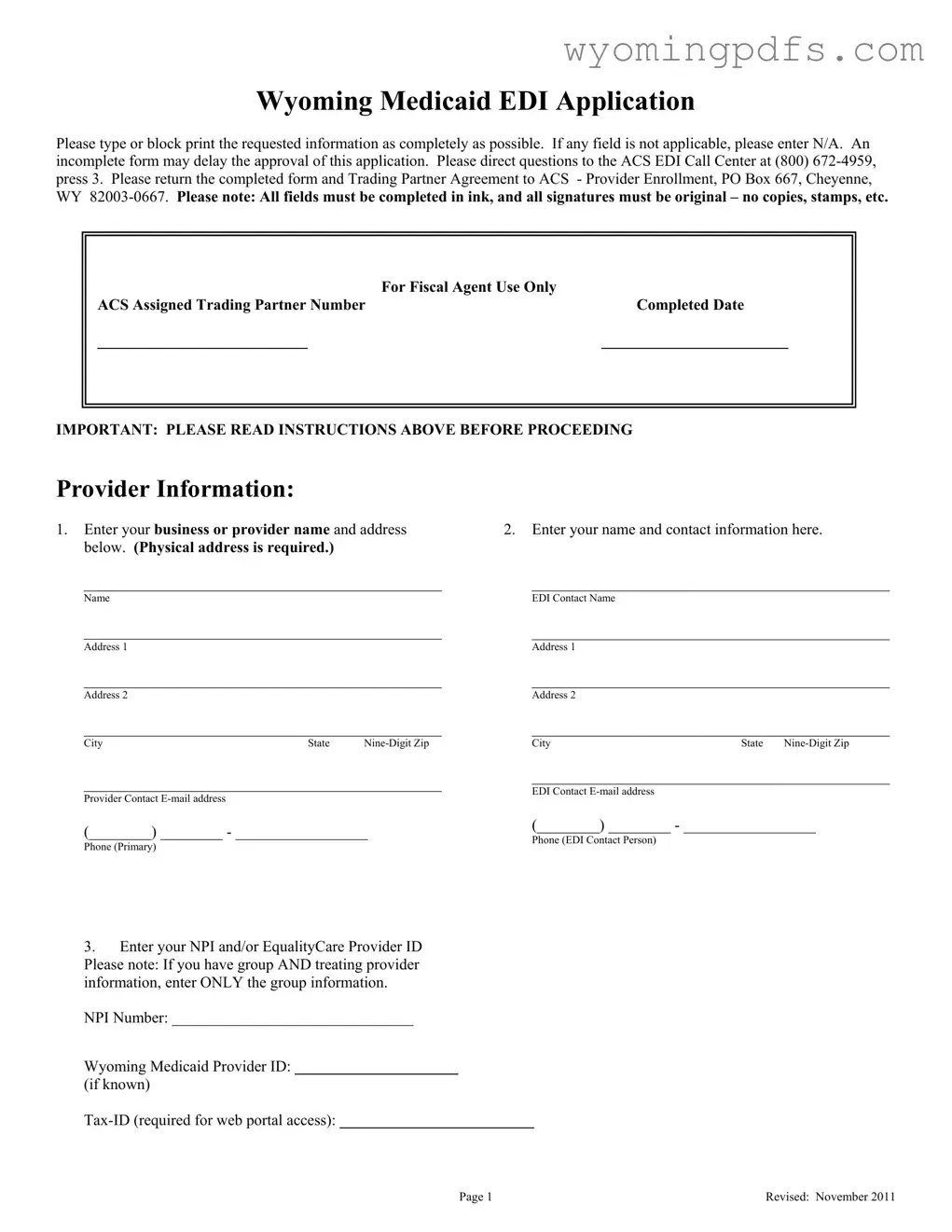 Fill Your Wyoming Medicaid Edi Application Template