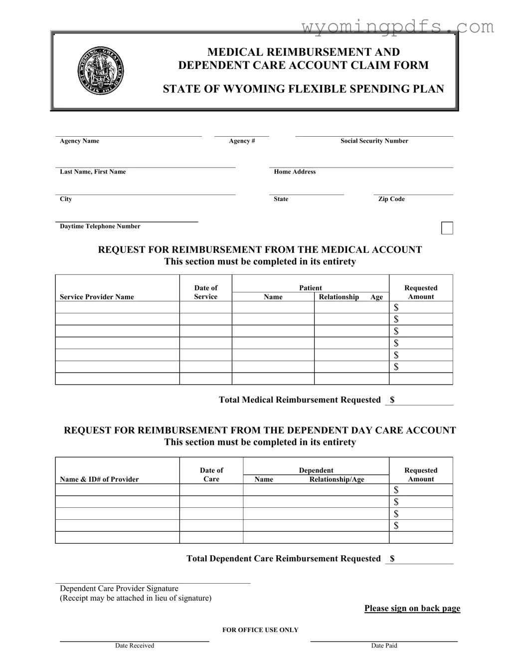 Fill Your Wyoming Medical Reimbursement Template