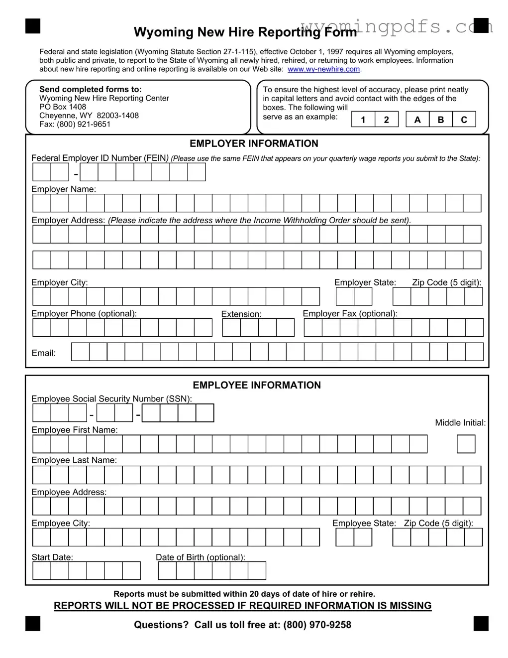 Fill Your Wyoming New Hire Reporting Template