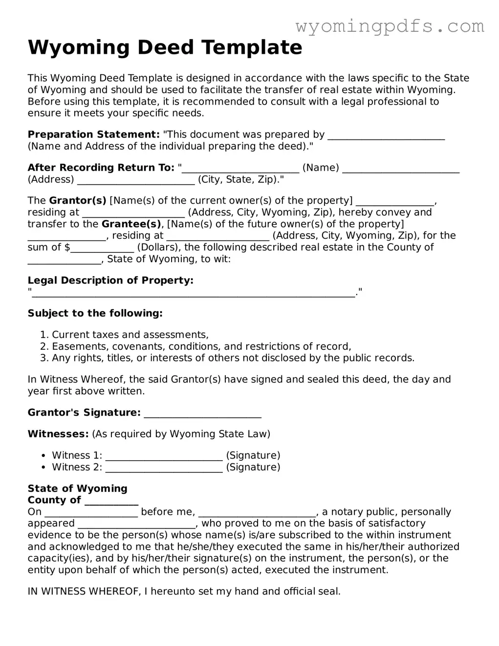 Blank Wyoming Deed Form