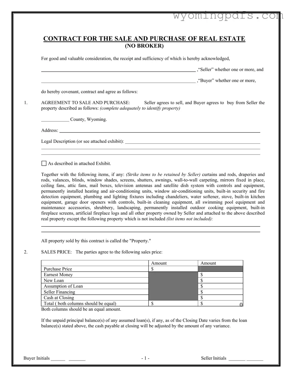 Fill Your Wyoming Real Estate For Sale Template