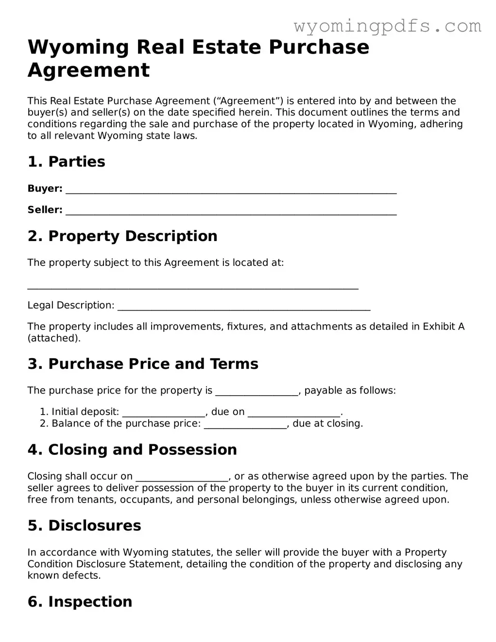 Blank Wyoming Real Estate Purchase Agreement Form