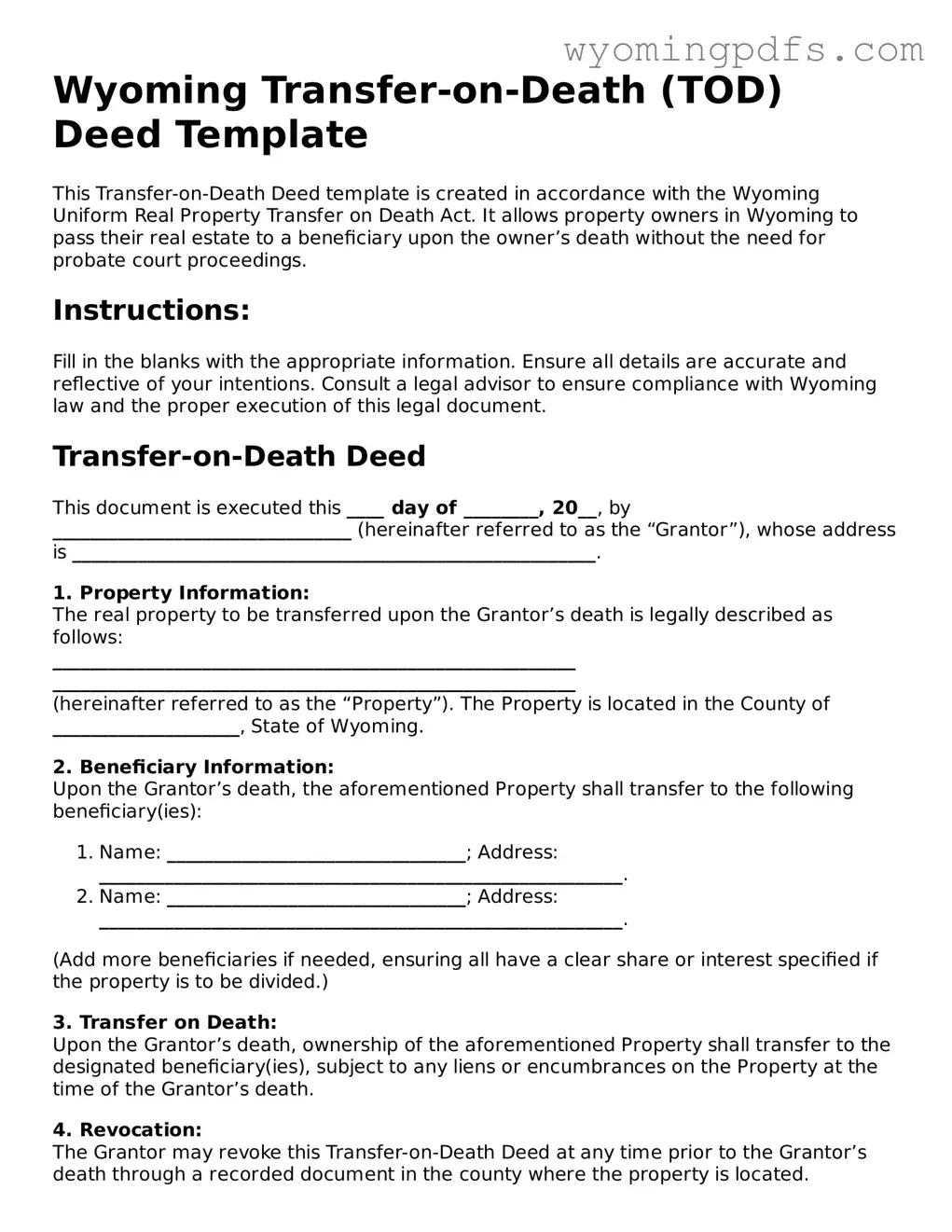 Blank Wyoming Transfer-on-Death Deed Form